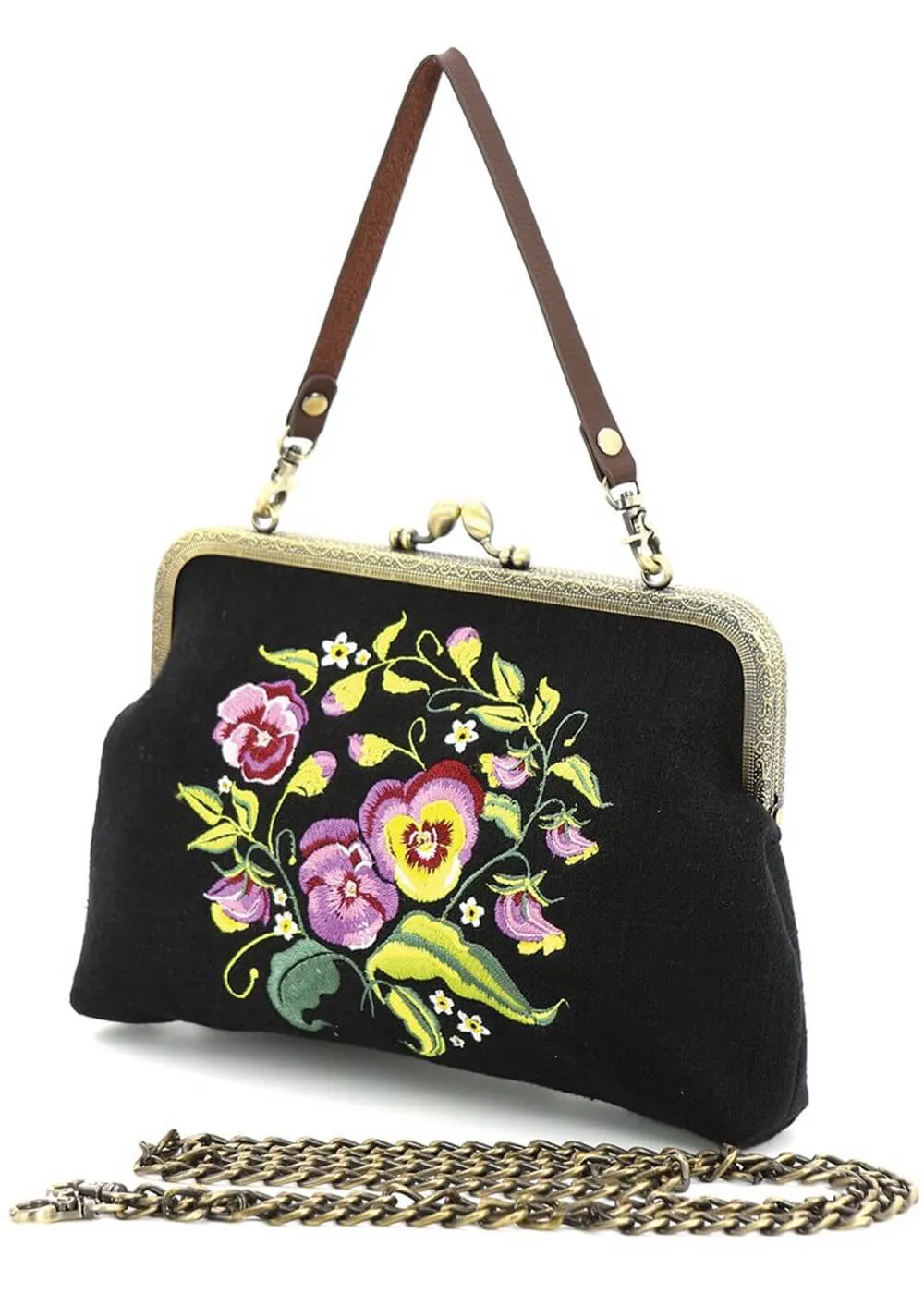 Succubus Bags Pansy Kiss Lock Handbag Black