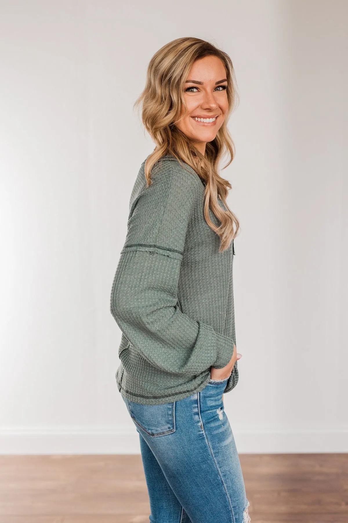 Sweet Nothings Waffle Knit Top- Dusty Jade