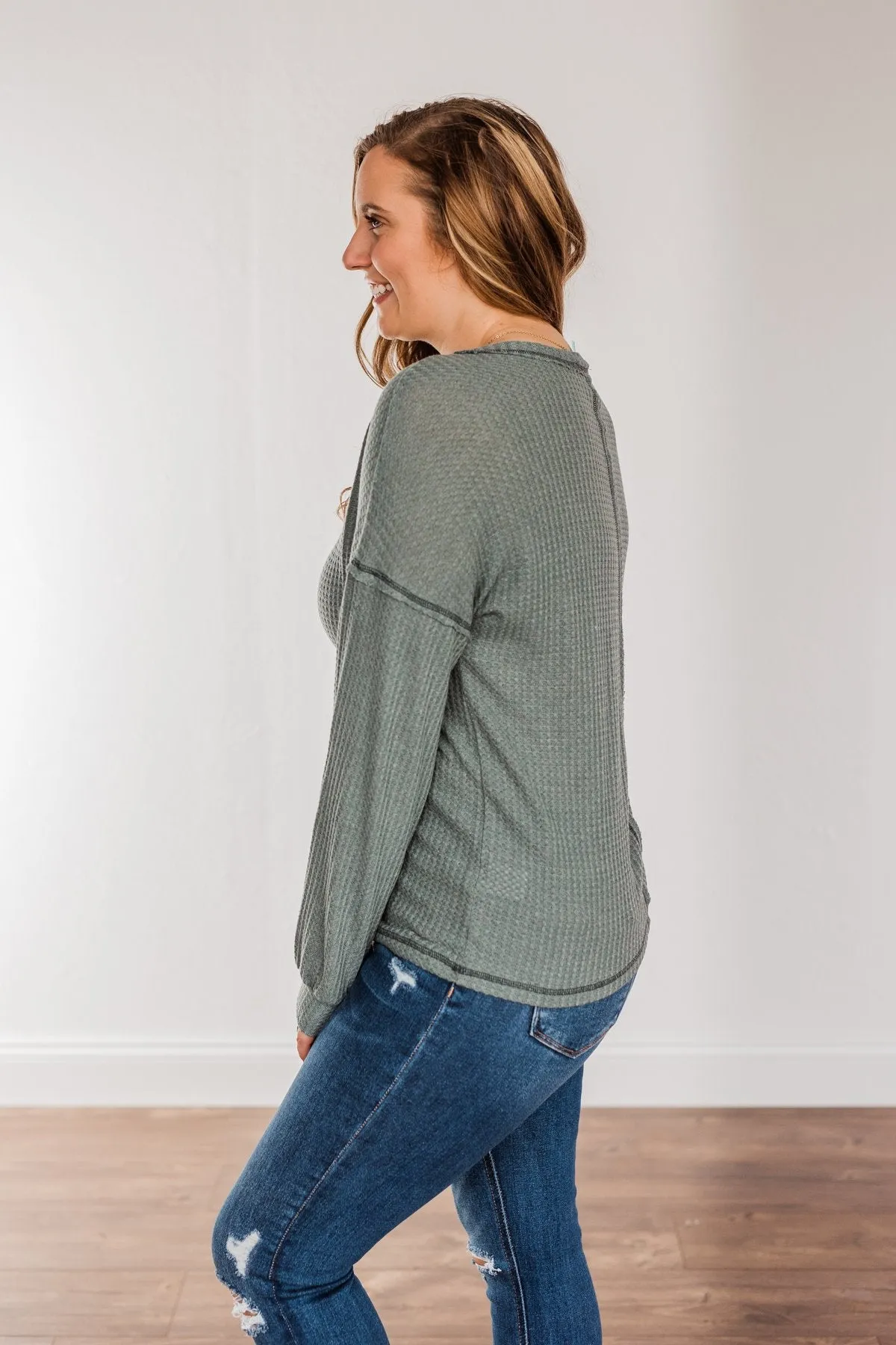 Sweet Nothings Waffle Knit Top- Dusty Jade