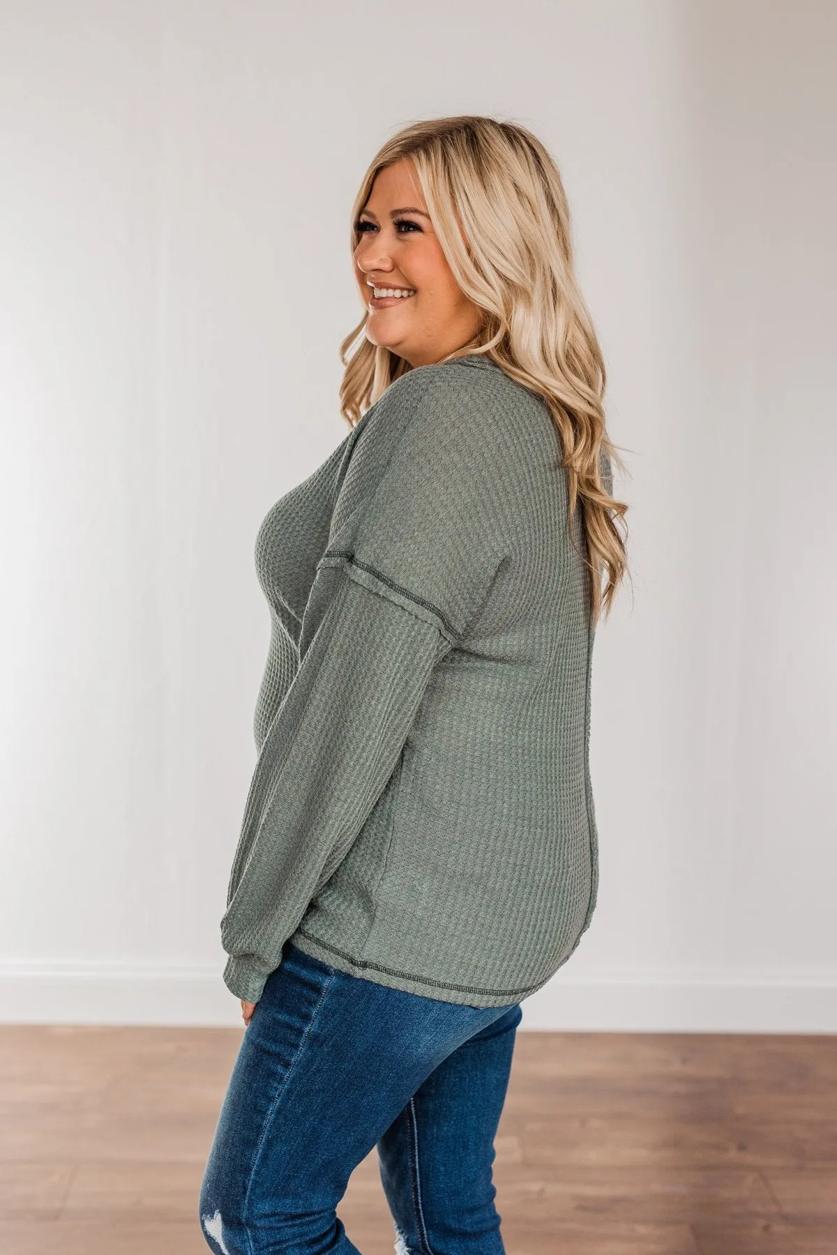 Sweet Nothings Waffle Knit Top- Dusty Jade