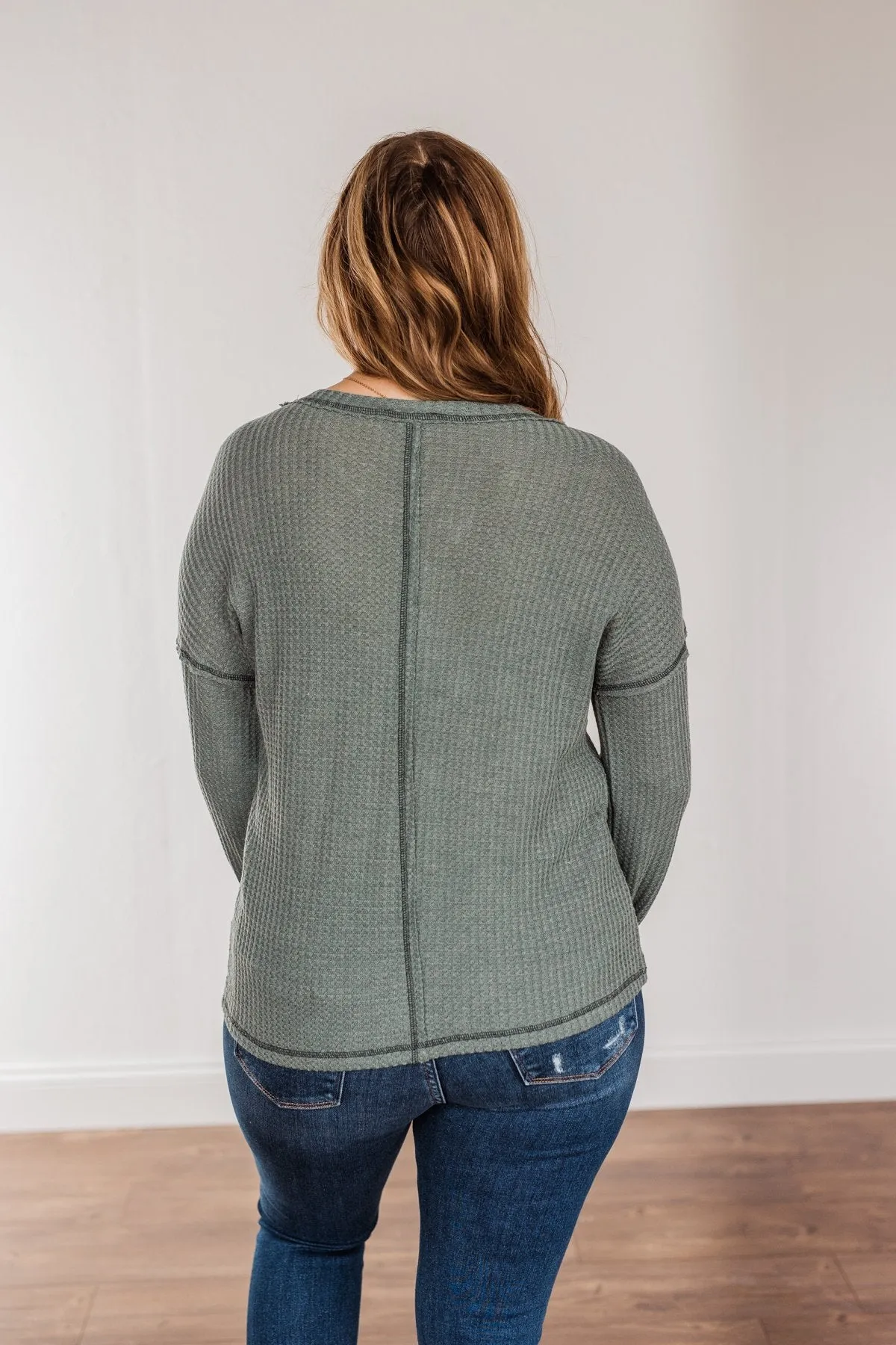 Sweet Nothings Waffle Knit Top- Dusty Jade