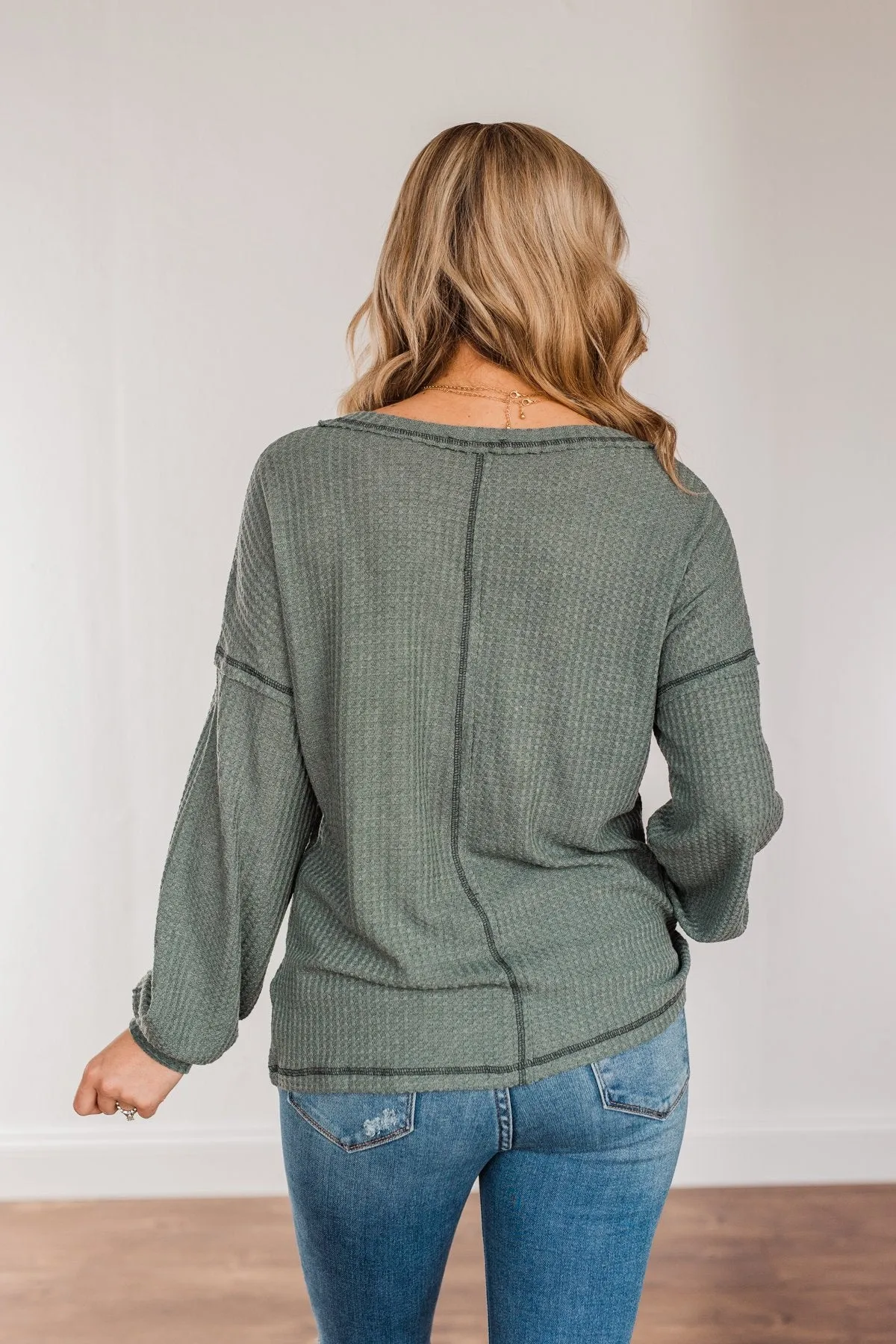 Sweet Nothings Waffle Knit Top- Dusty Jade