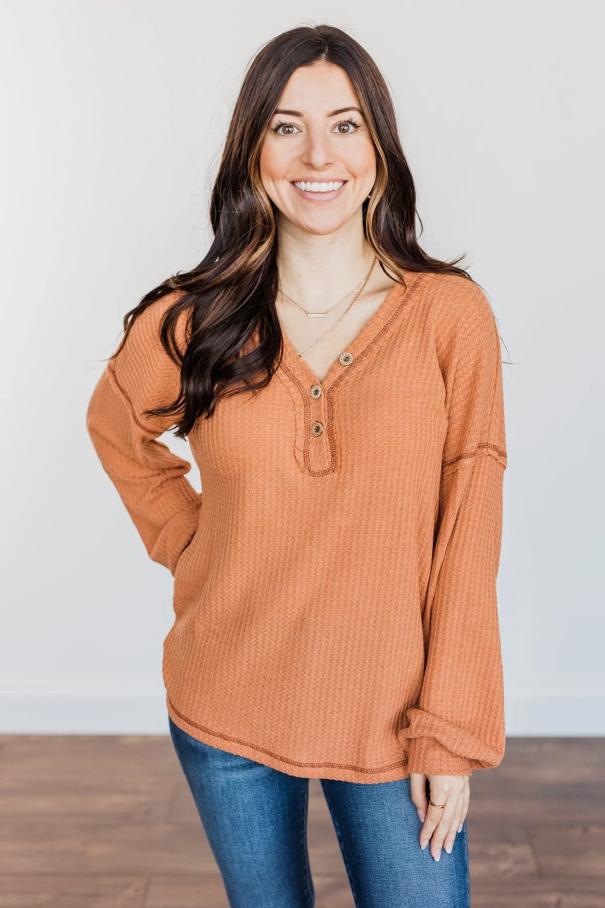 Sweet Nothings Waffle Knit Top- Light Rust