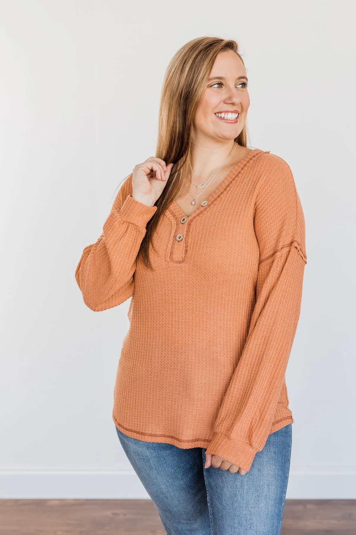 Sweet Nothings Waffle Knit Top- Light Rust