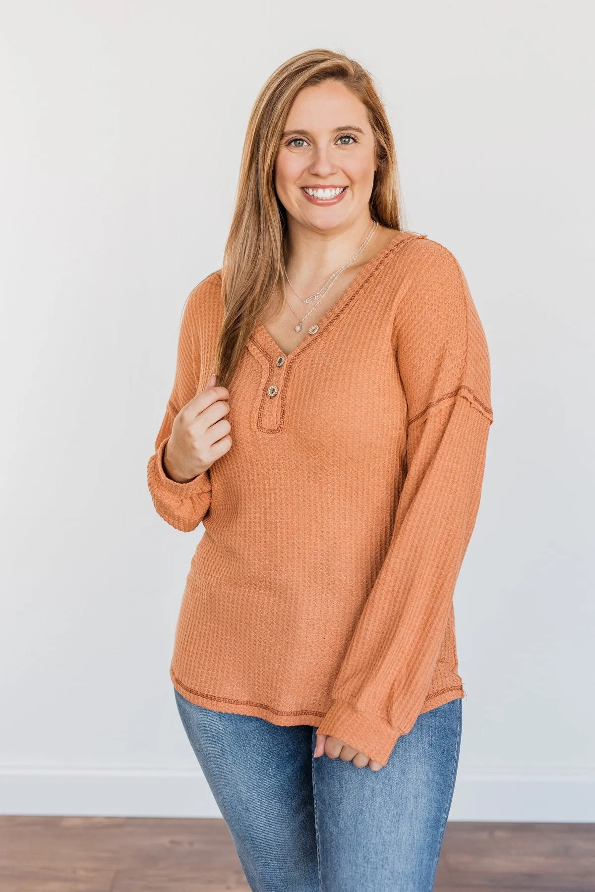 Sweet Nothings Waffle Knit Top- Light Rust