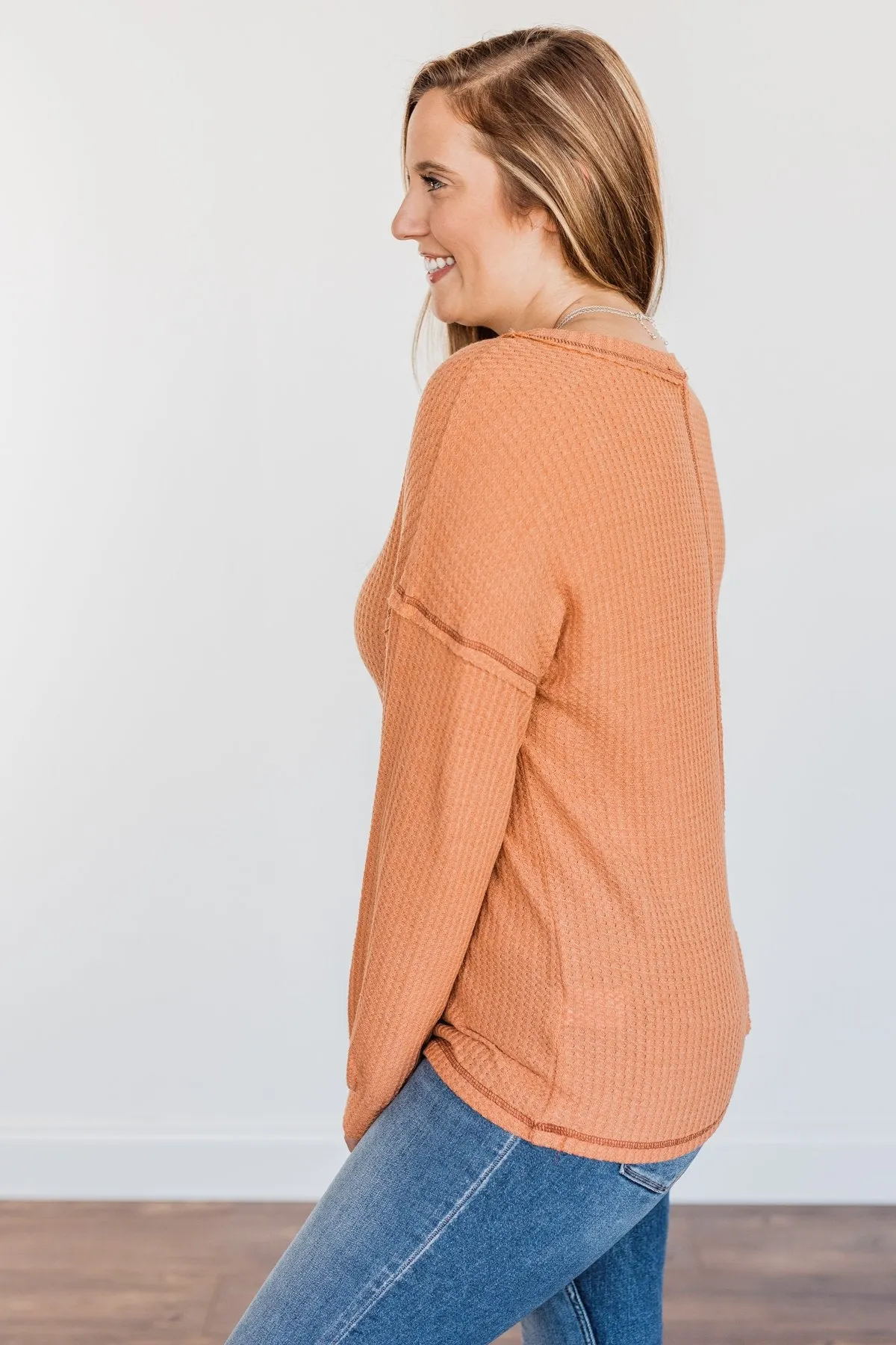 Sweet Nothings Waffle Knit Top- Light Rust