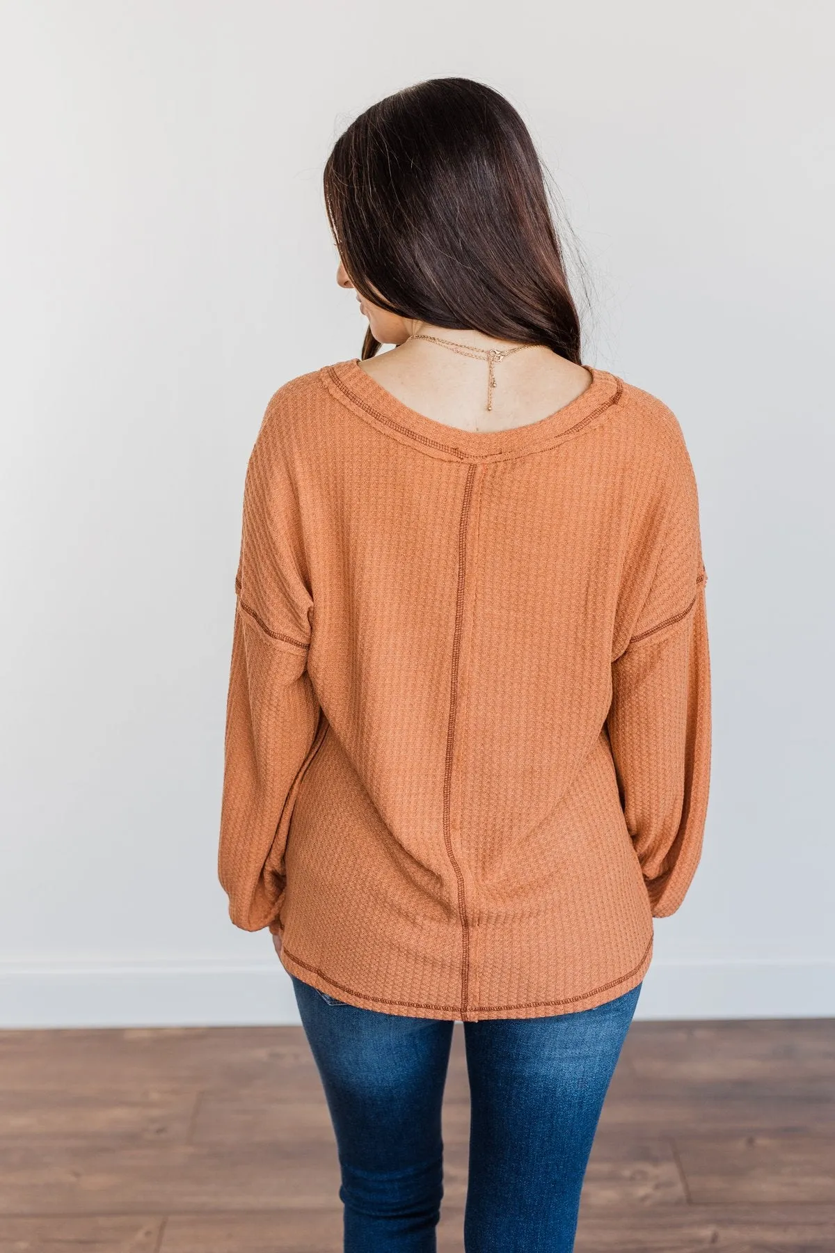 Sweet Nothings Waffle Knit Top- Light Rust