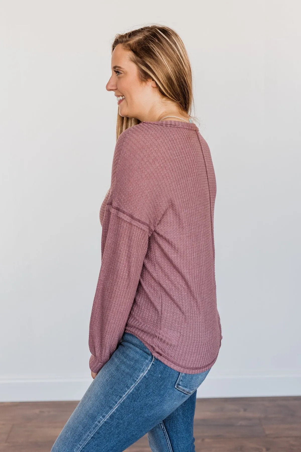 Sweet Nothings Waffle Knit Top- Mauve Purple