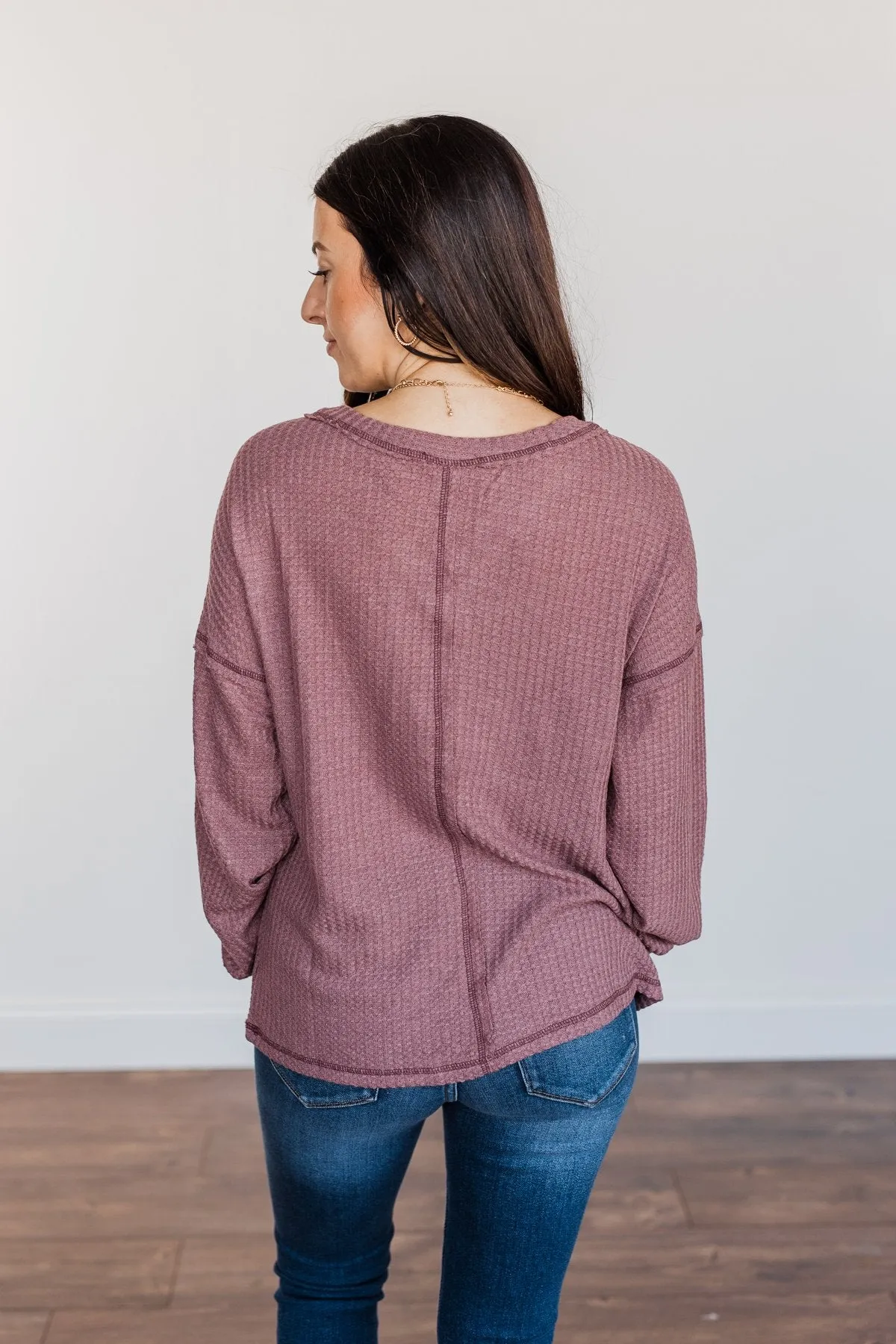 Sweet Nothings Waffle Knit Top- Mauve Purple