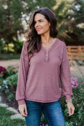 Sweet Nothings Waffle Knit Top- Mauve Purple