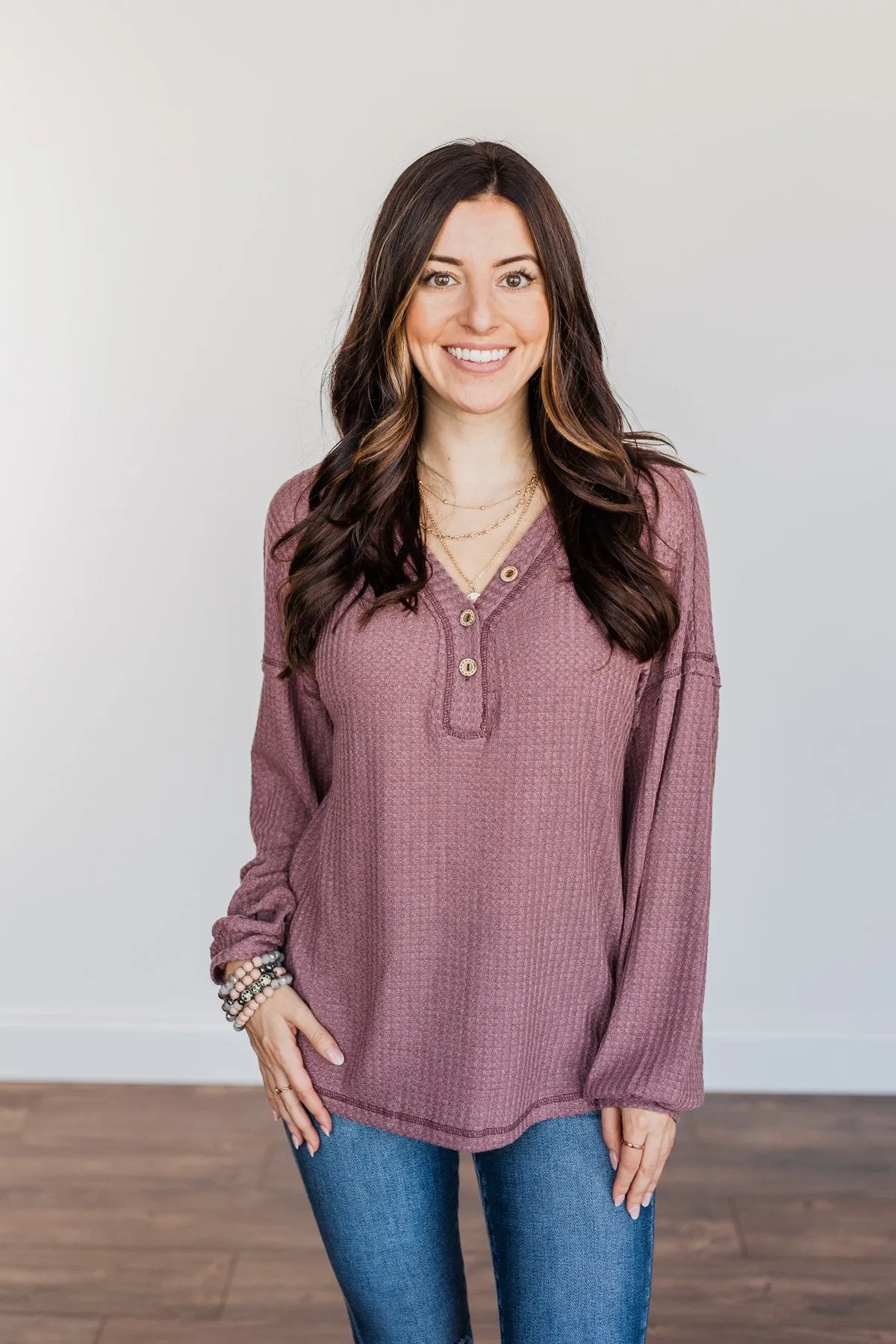 Sweet Nothings Waffle Knit Top- Mauve Purple