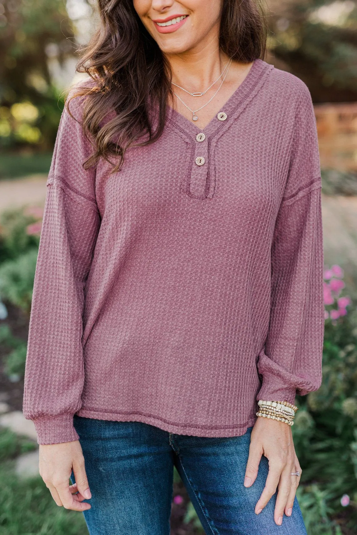 Sweet Nothings Waffle Knit Top- Mauve Purple