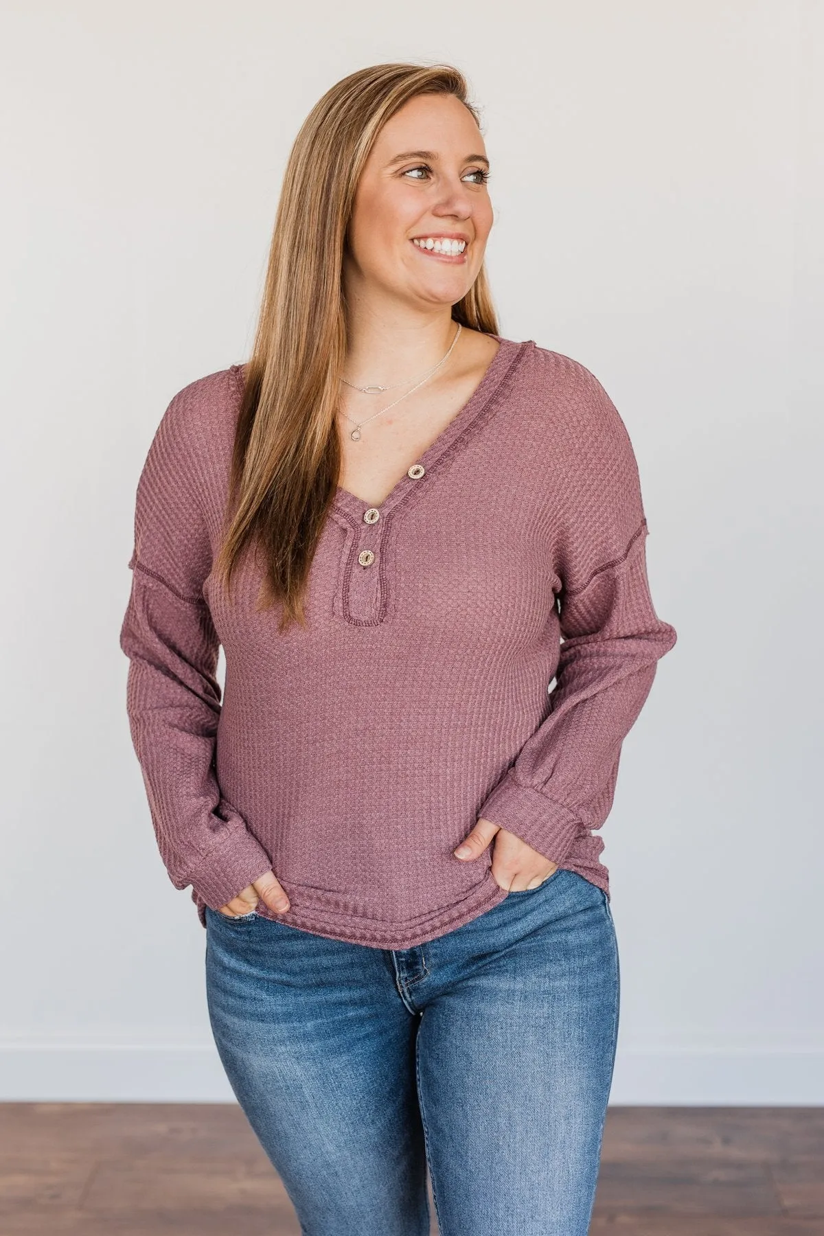 Sweet Nothings Waffle Knit Top- Mauve Purple