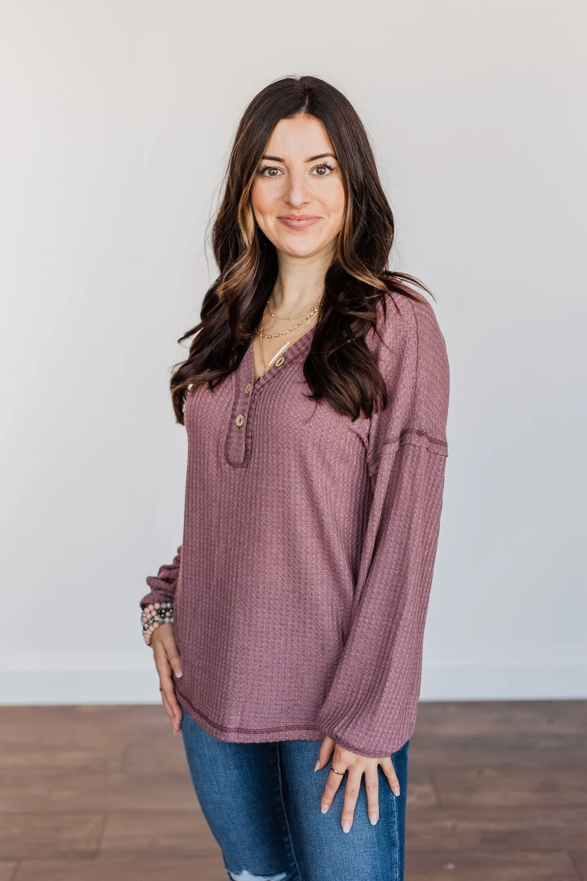 Sweet Nothings Waffle Knit Top- Mauve Purple