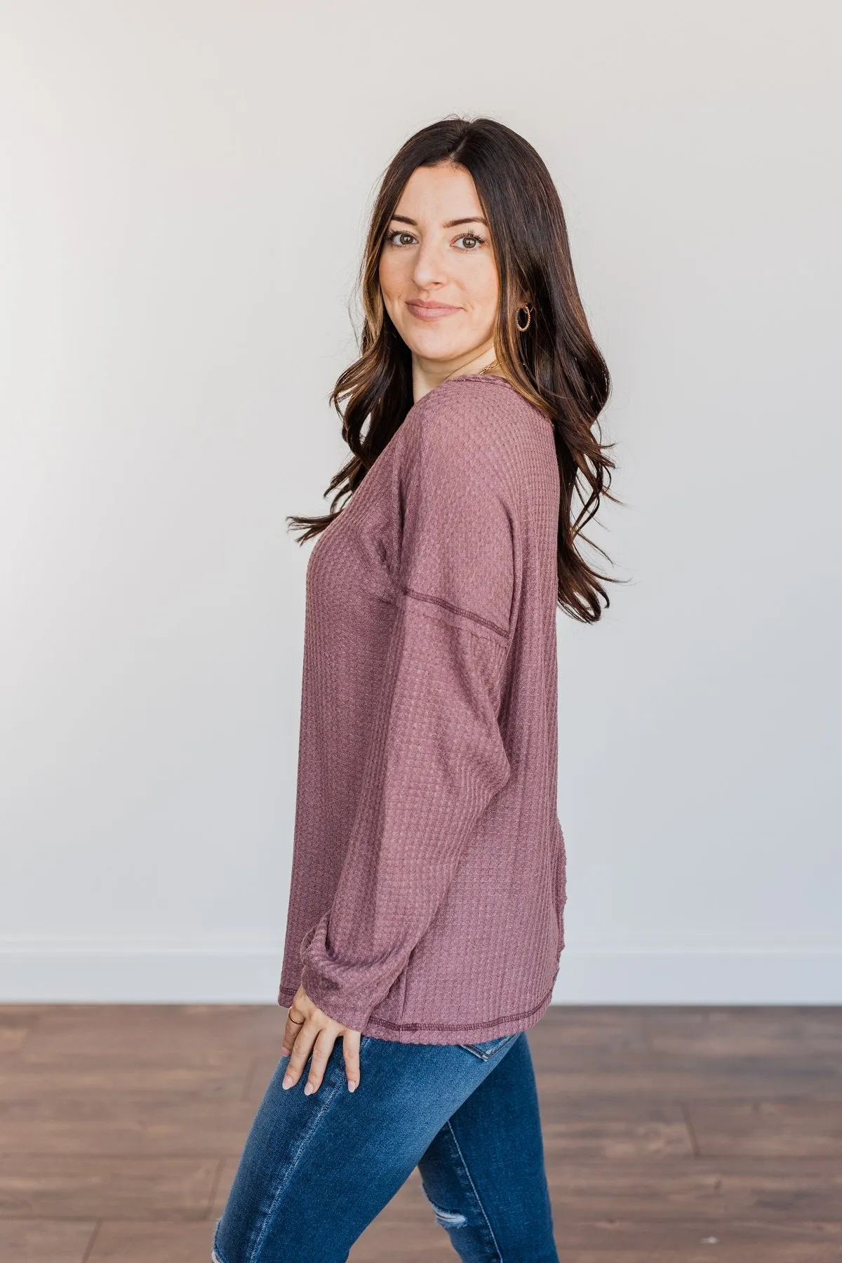 Sweet Nothings Waffle Knit Top- Mauve Purple