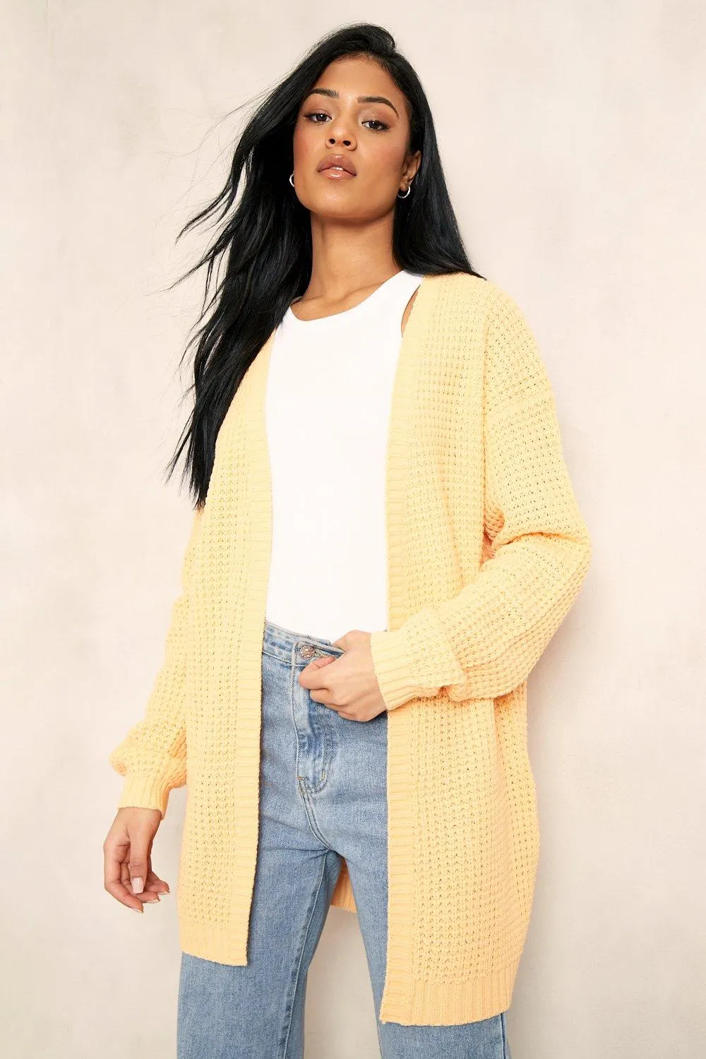 Tall Basic Edge To Edge Waffle Knit Cardigan