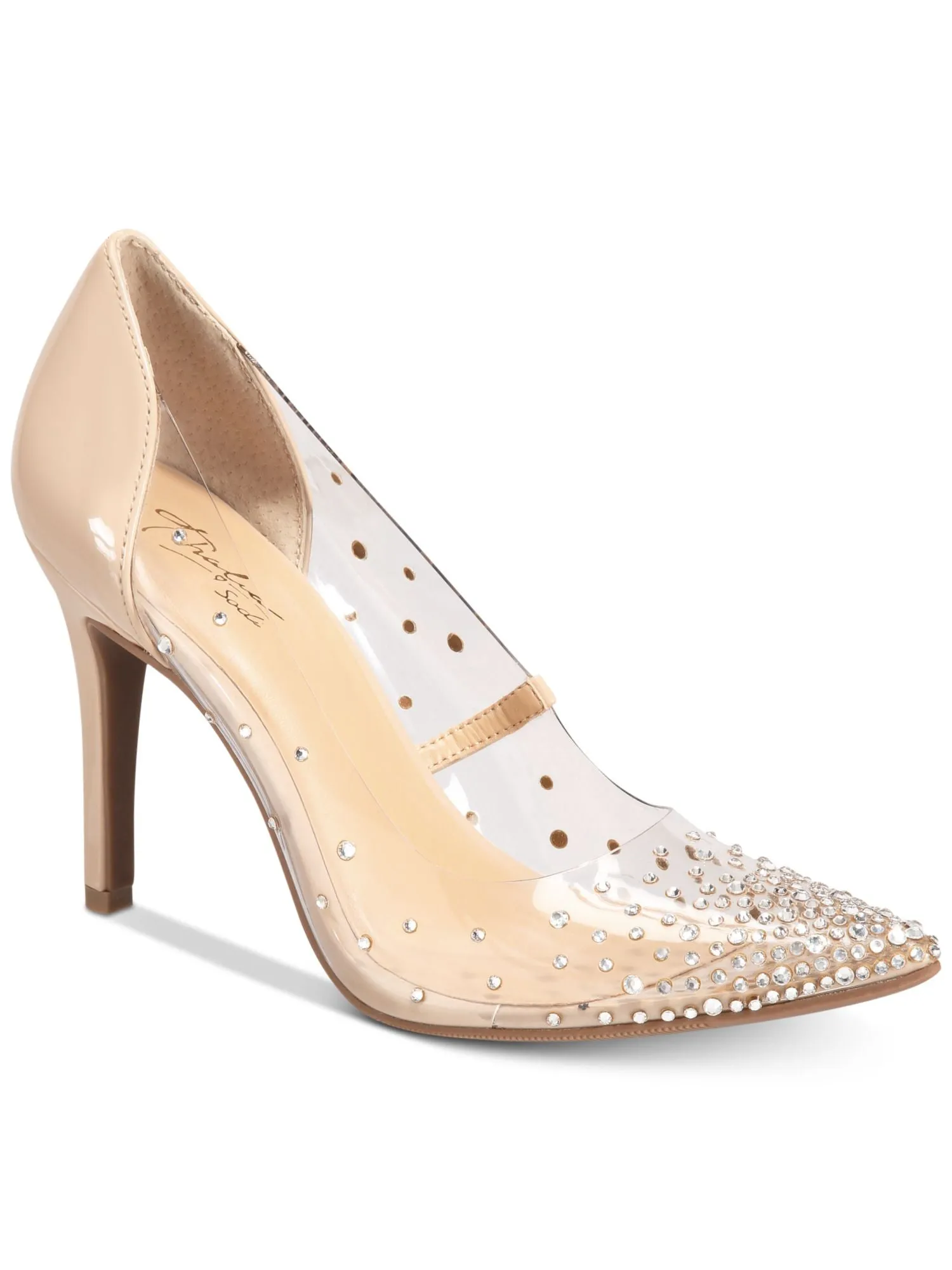 THALIA SODI Womens Beige Translucent Paneling Cushioned Rhinestone Grazella Pointed Toe Stiletto Slip On Pumps Shoes M