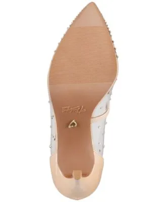 THALIA SODI Womens Beige Translucent Paneling Cushioned Rhinestone Grazella Pointed Toe Stiletto Slip On Pumps Shoes M