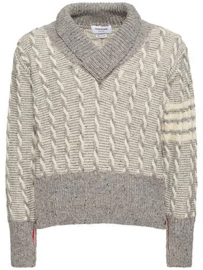 THOM BROWNE  |Wool V-Neck Long Sleeves Plain Designers Sweaters