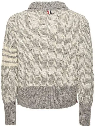 THOM BROWNE  |Wool V-Neck Long Sleeves Plain Designers Sweaters