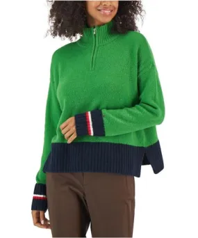 Tommy Hilfiger Womens Half-Zip Colorblock Mock Turtleneck Sweater