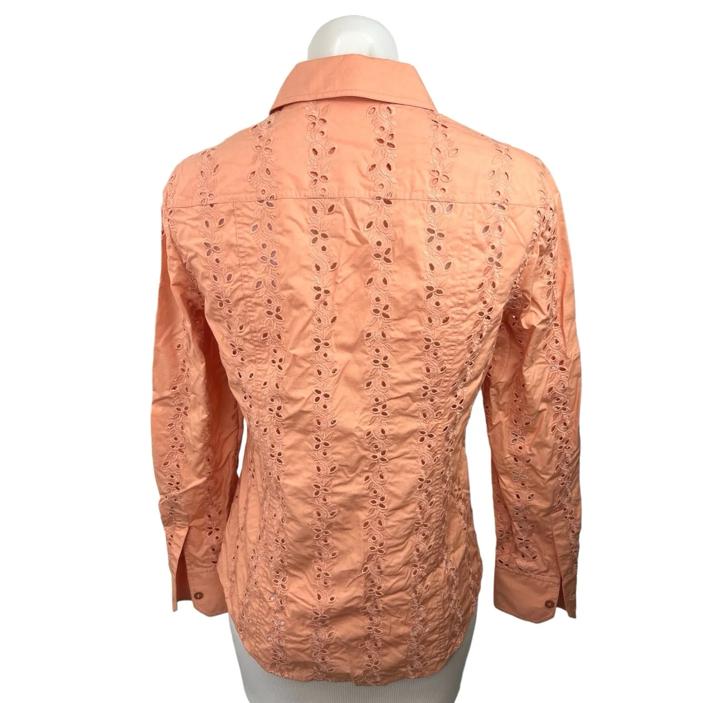 Tory Burch Orange Embroidered Eyelet Collared Long Sleeves Lace Shirts Size S