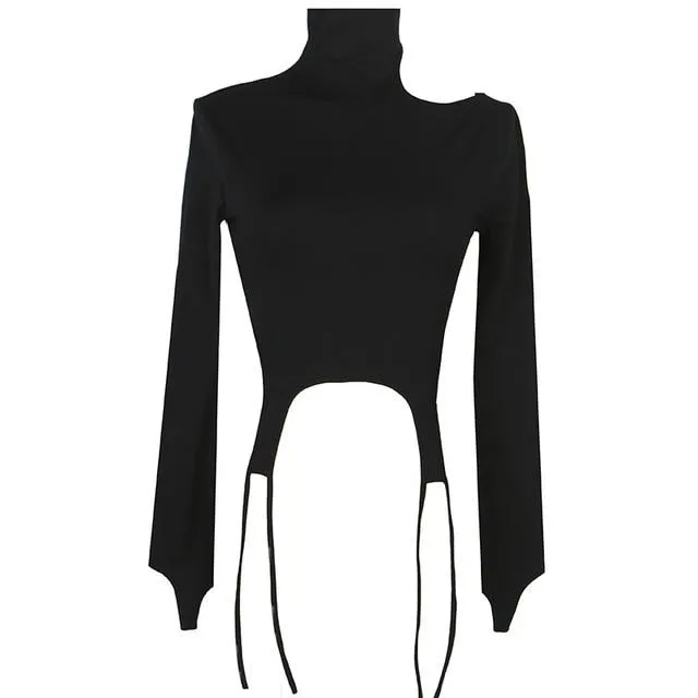 Tsuna Irregular Long Sleeve Turtleneck Top - Black