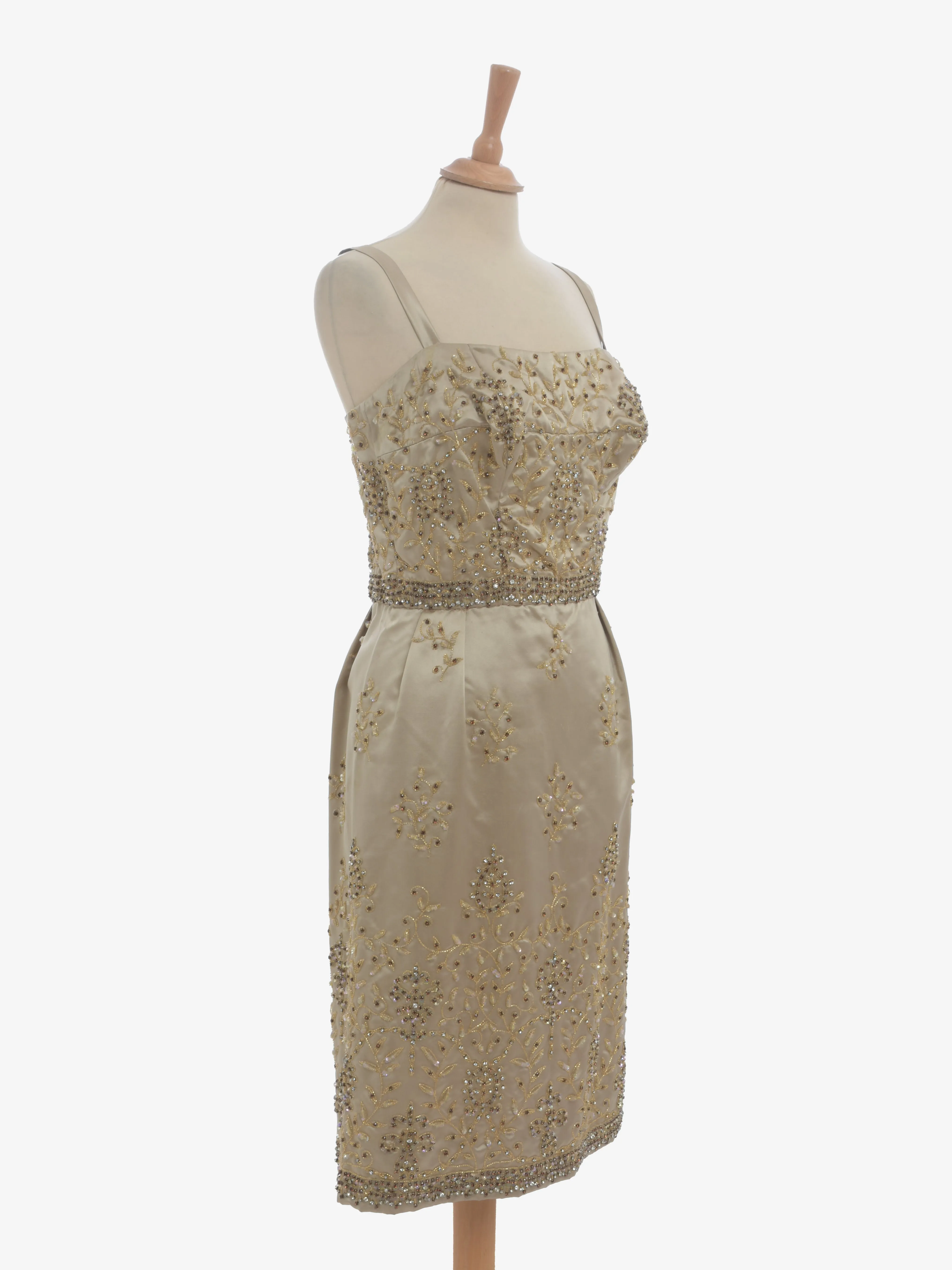 Vintage Beaded And Rhinestone Midi Dress - 50s