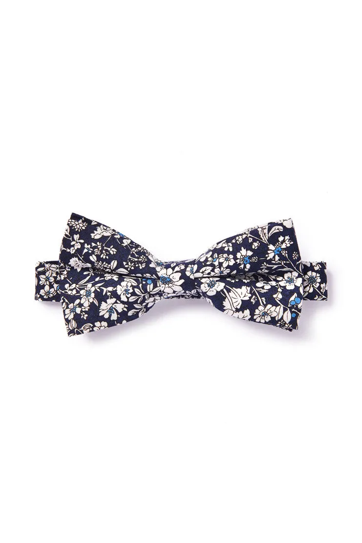 Vintage Floral Sketched Bow Tie - Navy Blue