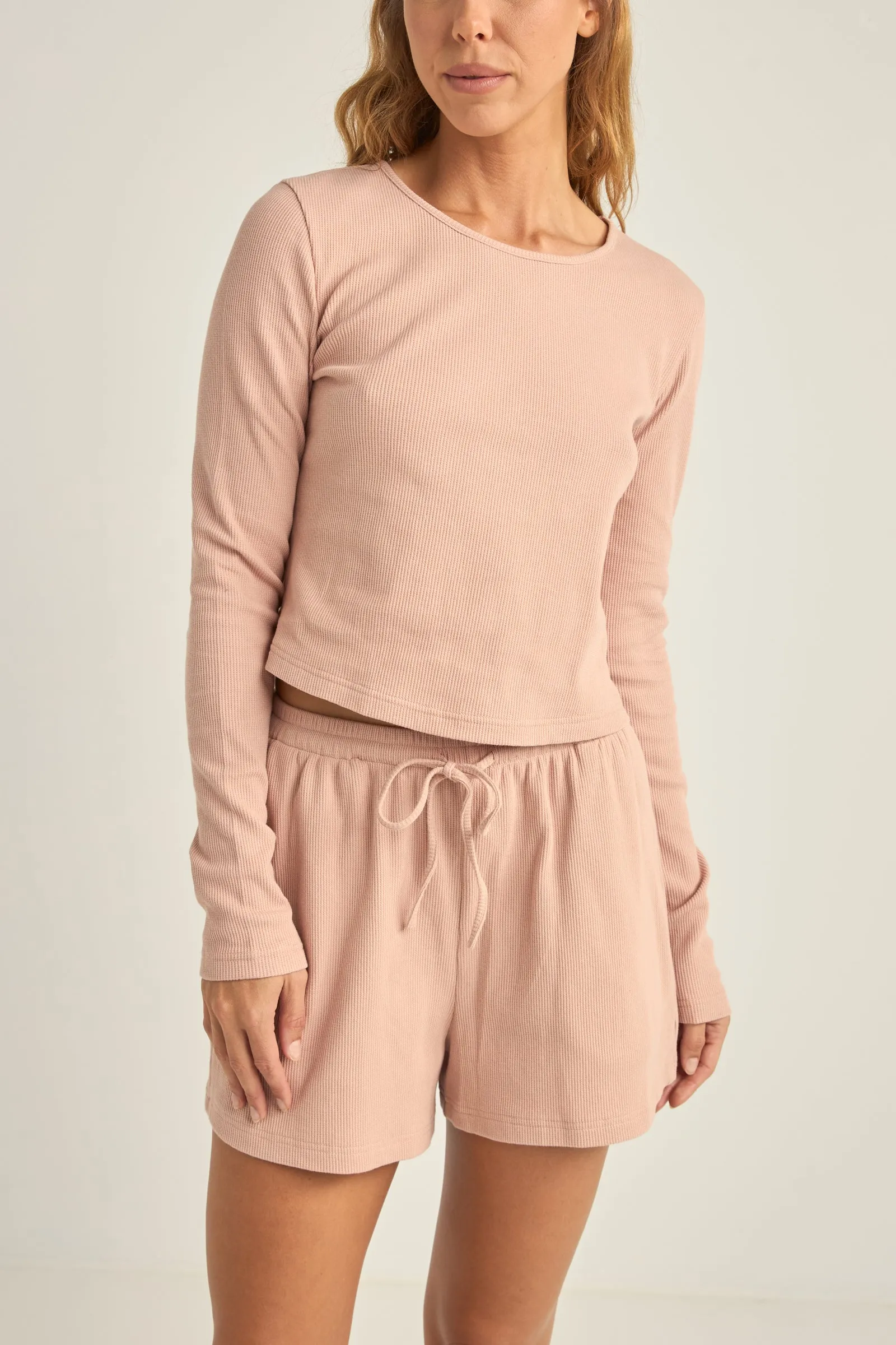 Winona Waffle Knit Long Sleeve Dusty Pink