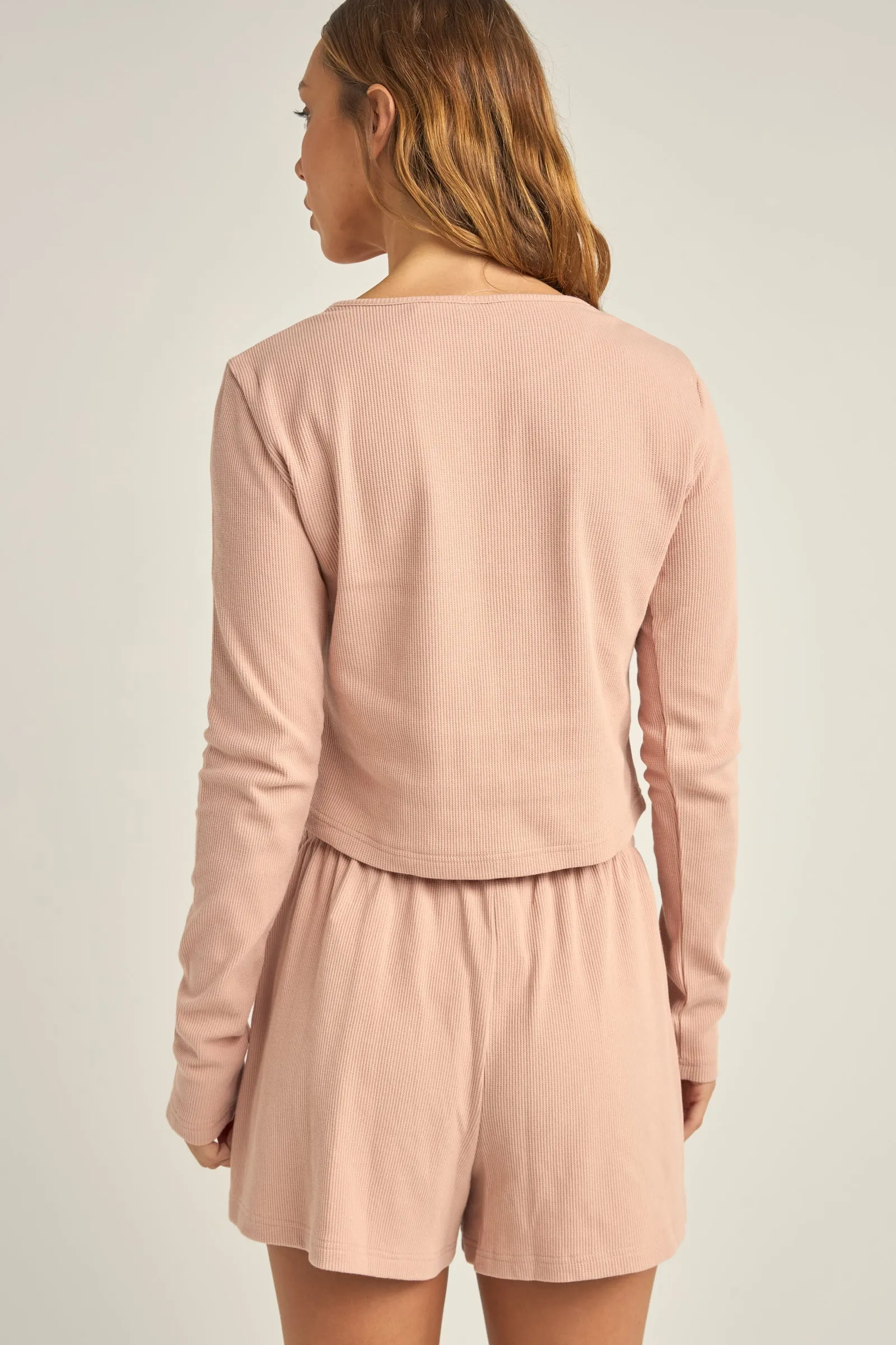 Winona Waffle Knit Long Sleeve Dusty Pink