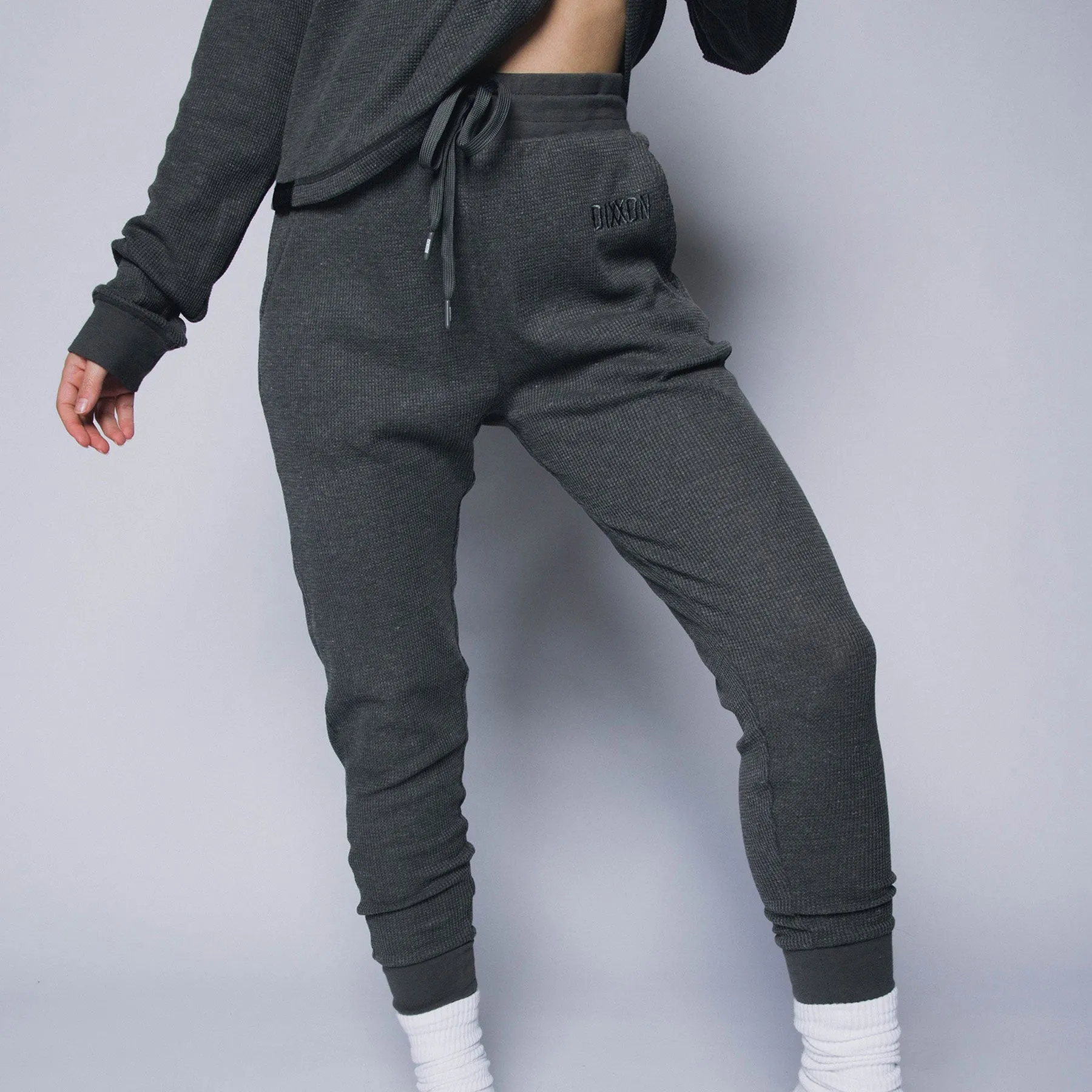 Women's Waffle Knit Joggers - Dark Grey