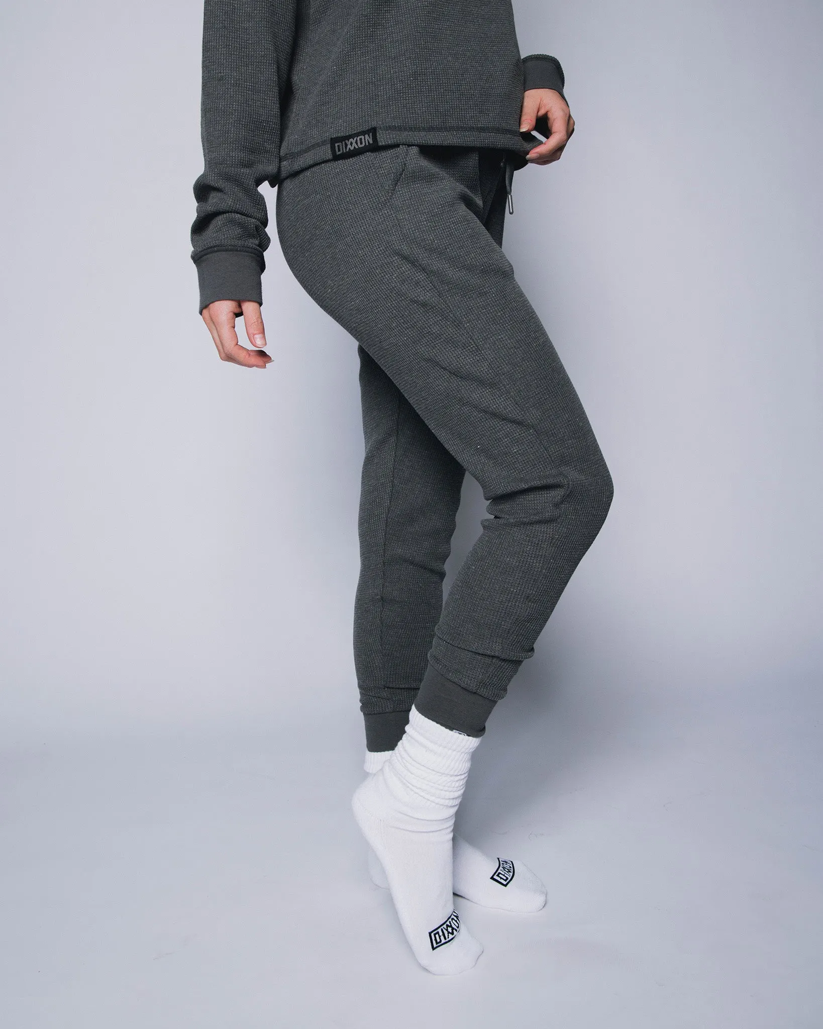 Women's Waffle Knit Joggers - Dark Grey