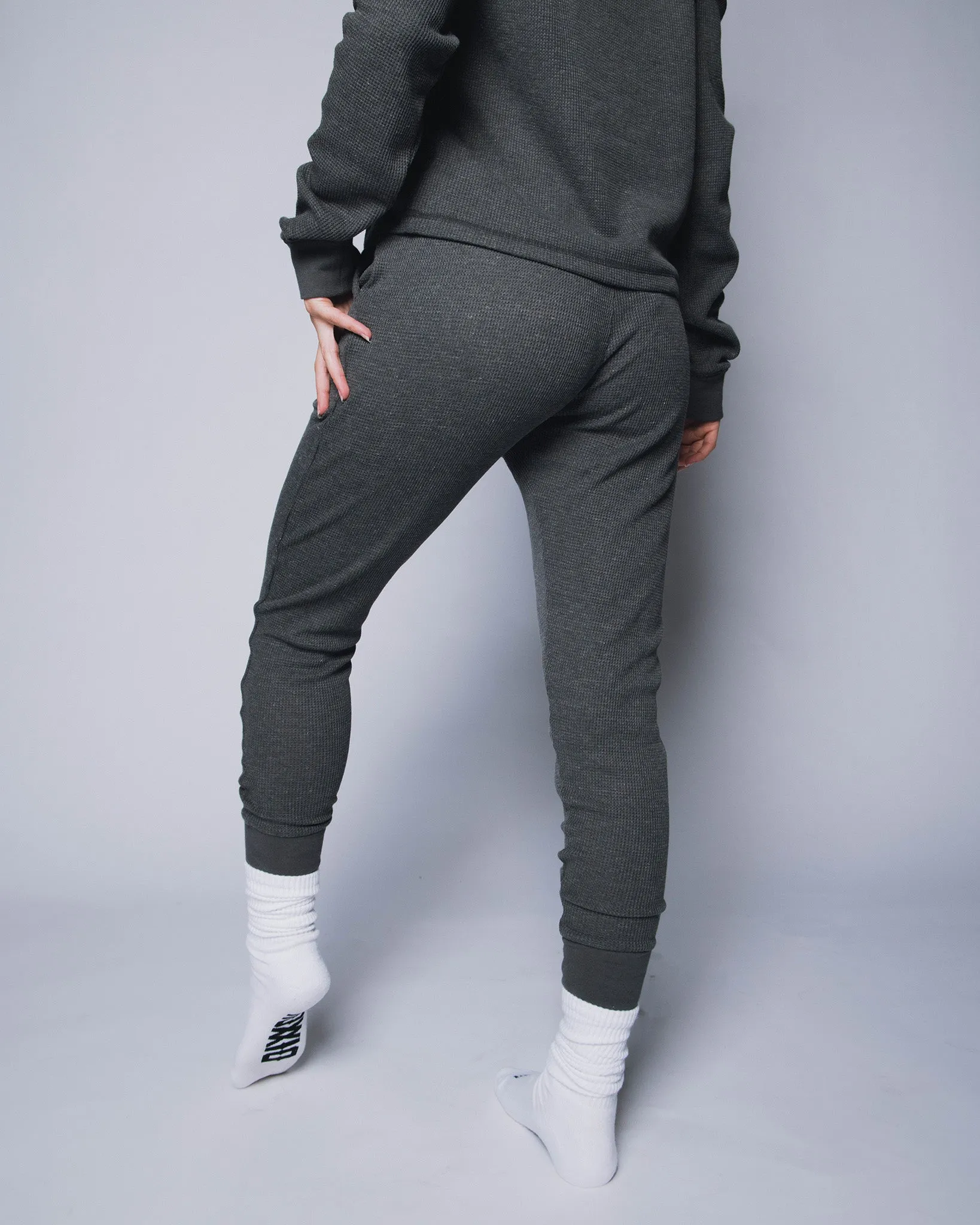 Women's Waffle Knit Joggers - Dark Grey