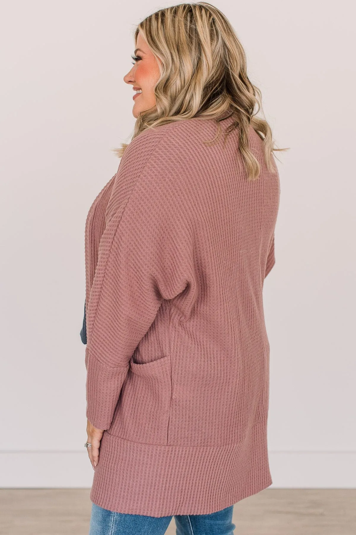 Worth Waiting For Waffle Knit Cardigan- Mauve