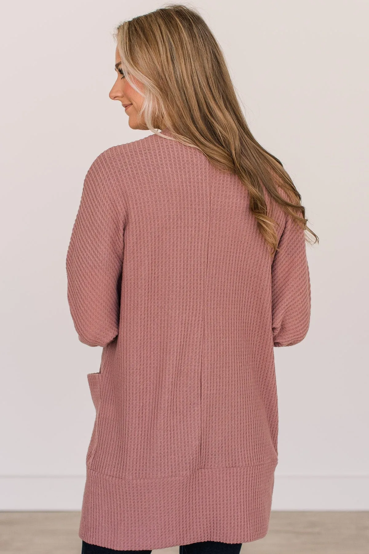 Worth Waiting For Waffle Knit Cardigan- Mauve