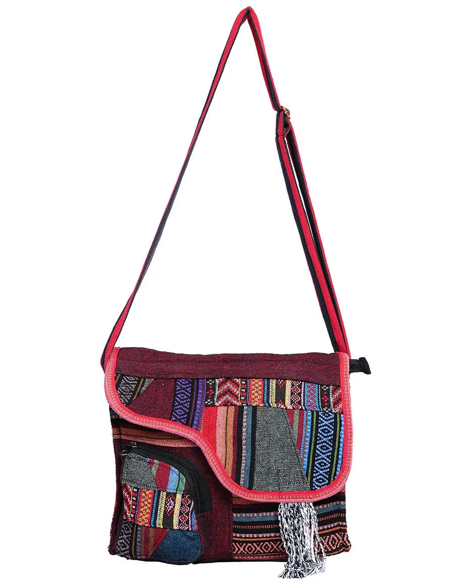 Woven Patchwork Messenger Bag