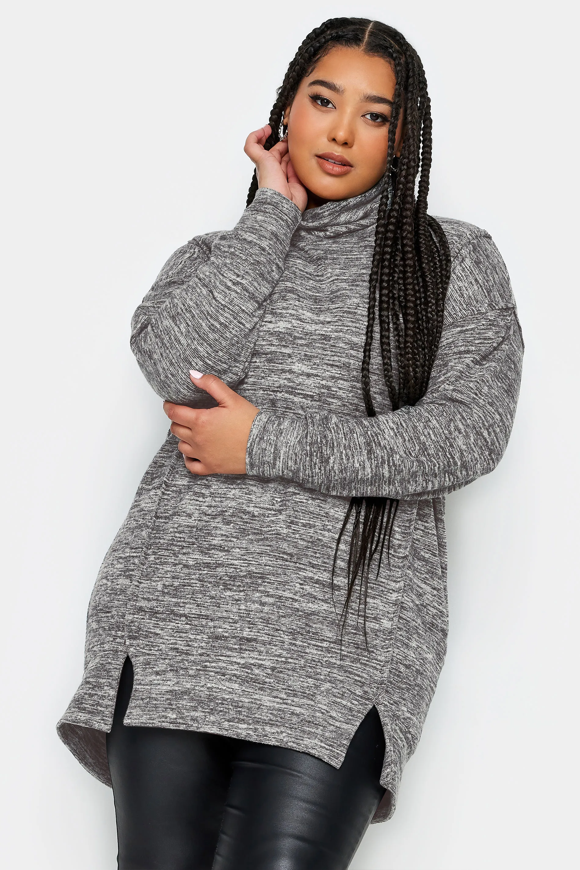 YOURS Curve Grey Marl Soft Touch Turtleneck Sweatshirt