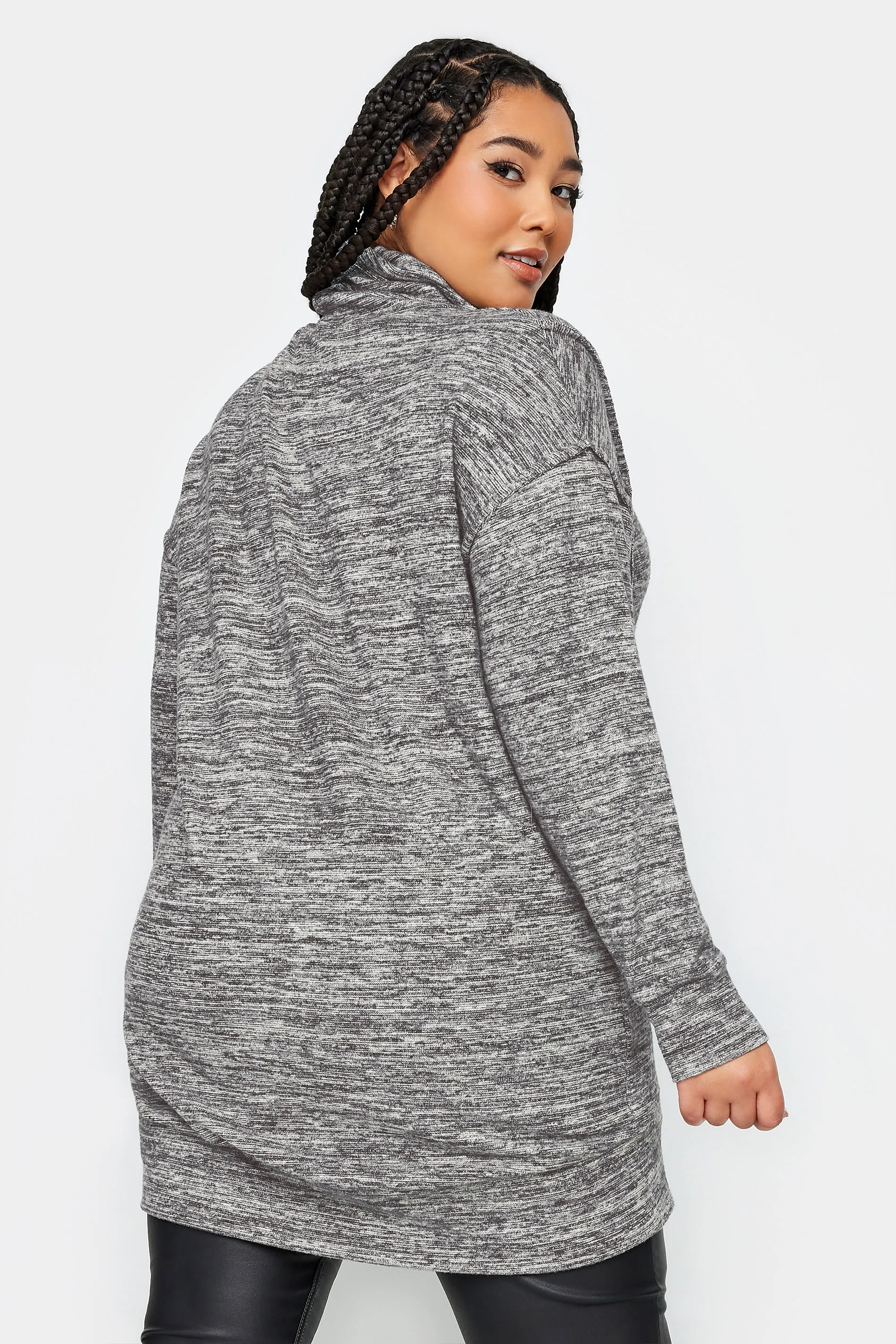 YOURS Curve Grey Marl Soft Touch Turtleneck Sweatshirt