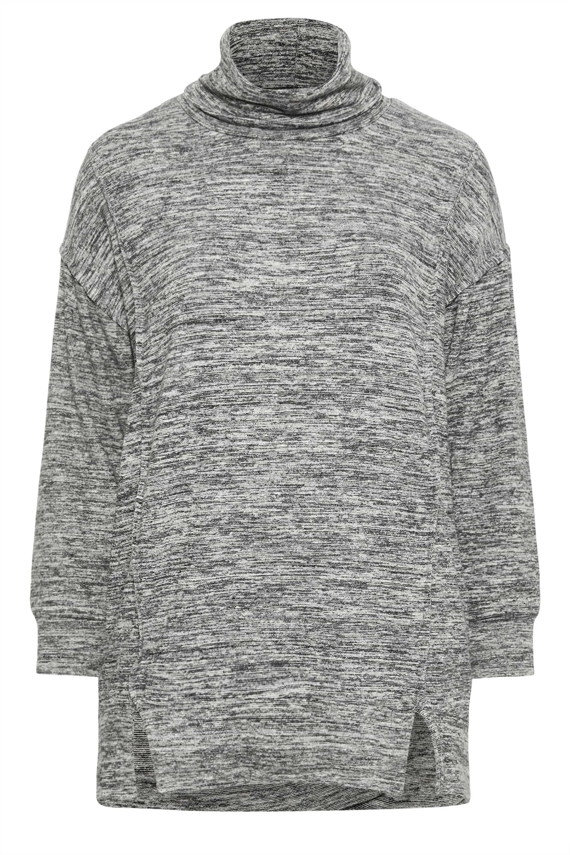 YOURS Curve Grey Marl Soft Touch Turtleneck Sweatshirt