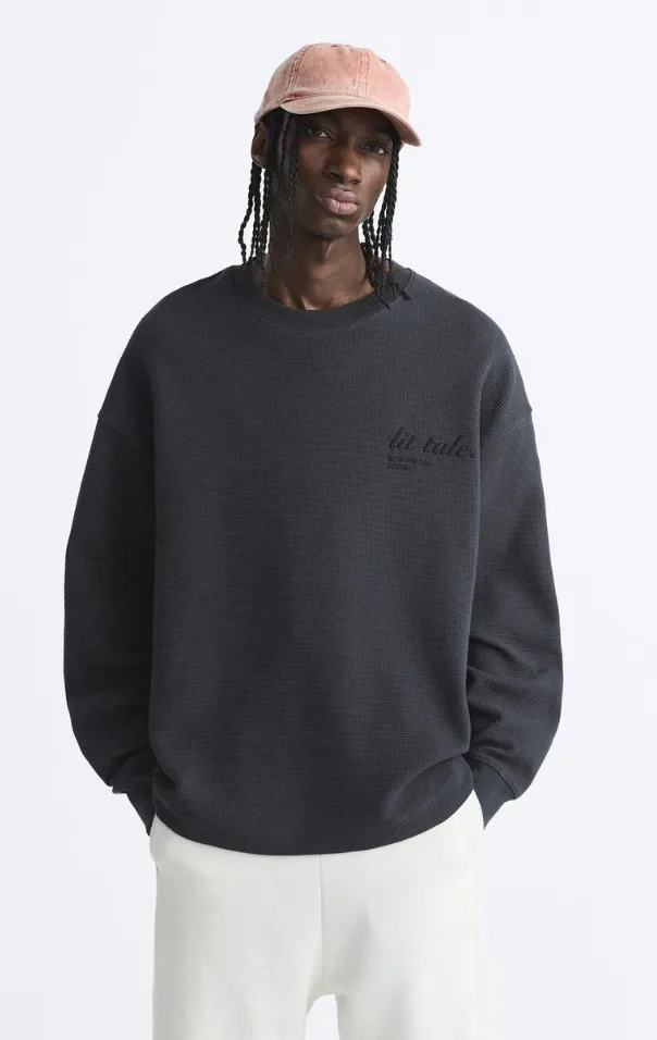 ZARA  |Long Sleeves Plain Cotton Logo Sweatshirts