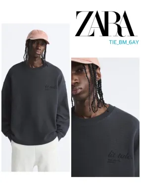 ZARA  |Long Sleeves Plain Cotton Logo Sweatshirts