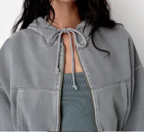 ZARA  |ZARA Cropped Hoodie with a metal zipper -carbon grey