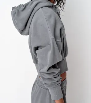 ZARA  |ZARA Cropped Hoodie with a metal zipper -carbon grey