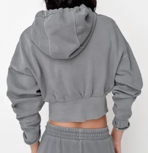 ZARA  |ZARA Cropped Hoodie with a metal zipper -carbon grey